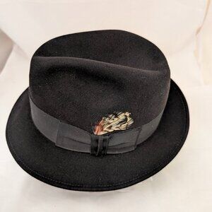 Vintage Chapeau Fléchet Black Genuine Fur Felt Fedora Size 7 1/8 made in USA
